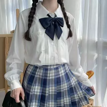Милые японские базовые модели, униформа JK, женская рубашка в студенческом стиле с длинными рукавами и карманами, прямая свободная нижняя рубашка XS белый