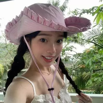 Милые японские розовые ковбойские шляпы в западном стиле для женщин, летние, для кемпинга, с большими полями, защита от солнца, милая панама с оборками по краю 56-58cm бежевый