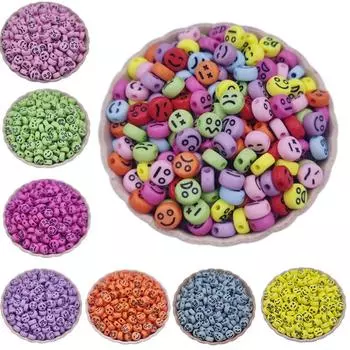 Милые яркие бусины с выражением улыбающегося и плачущего смайлика, счастливого лица, акриловые овальные бусины-разделители для изготовления креативных ювелирных изделий разноцветный