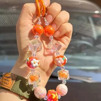 Милые расписные бусины для телефона, брелок из кубиков сахара, ремешок на запястье, декоративная сумка, чехол для наушников, подвеска, автомобильный брелок для ключей оранжевый