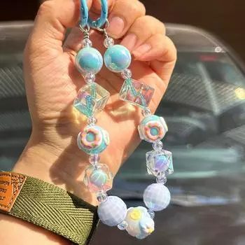 Милые расписные бусины для телефона, брелок из кубиков сахара, ремешок на запястье, декоративная сумка, чехол для наушников, подвеска, автомобильный брелок для ключей