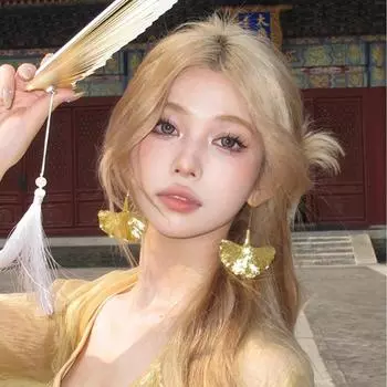 Милые ретро серьги-крючки в виде листьев гинкго билоба с текстурой листового золота, легкие роскошные серьги с преувеличенной индивидуальностью