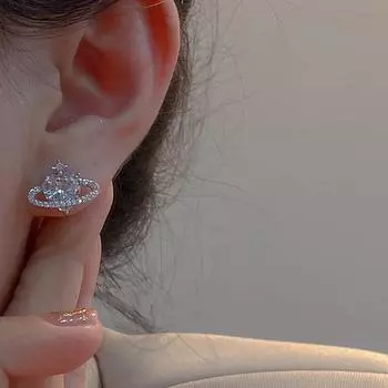 Милые романтические блестящие серьги-кресты для женщин, серьги-гвоздики в форме сердца и планеты, элегантные корейские серьги для вечеринок, ювелирные изделия Y2K, подарки 1Pair