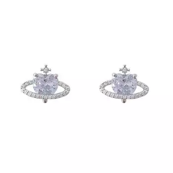 Милые романтические блестящие серьги-кресты для женщин, серьги-гвоздики с кристаллами в форме сердца и планеты, элегантные корейские серьги для вечеринок, ювелирные изделия Y2K, подарки 1Pair