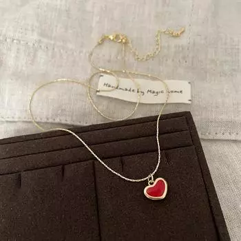 Милые романтические красные эмалированные ожерелья с подвеской в форме сердца для женщин, позолоченные тонкие цепочки в виде змеи, оптовая продажа 2024