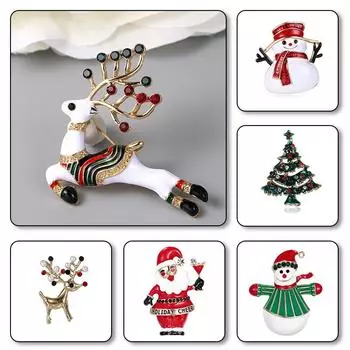 Милые рождественские броши-значки Санта-Клауса, костыли, лось, снеговик, костюм со стразами, брошь-булавка для женщин и девочек, новогодние подарки