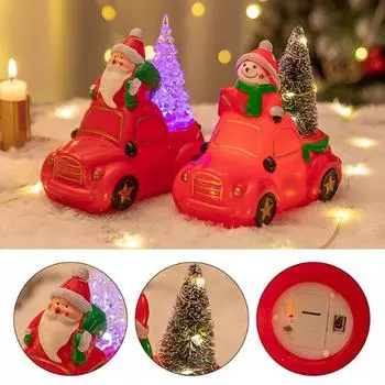 Милые рождественские машинки, игрушки, мультфильм Санта-Клаус, снеговик, рождественская елка, забавные украшения, ночник, детский рождественский подарок