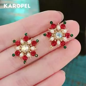 Милые рождественские серьги-гвоздики для женщин, серьги-гвоздики со стразами и снежинками, циркониевые украшения для ушей, Рождественский фестиваль, подарки на Новый год