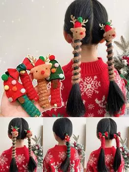 Милые рождественские телефонные резинки для волос для женщин, мультяшный лось, рождественская елка, бант, кавайные аксессуары для волос, подарки A3