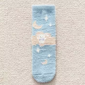 Милые розовые кролики с бантом, носки из искусственной норки, зимние плюшевые теплые домашние носки для сна, в японском мультяшном стиле, милые пушистые гольфы One Size