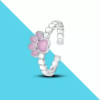 Милые розовые открытые кольца с принтом домашних животных для женщин серебряного цвета, модное кольцо на палец для праздничного подарка