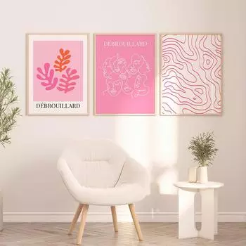 Милые розовые позитивные аффирмации принты абстрактные линии женское лицо постер холст картина цветок настенное искусство картины декор спальни 21x30cm No Framed