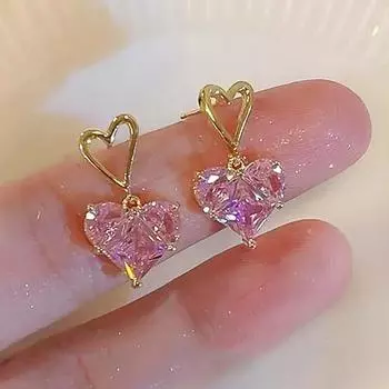 Милые розовые серьги Love для женщин, золотого цвета, темпераментные женские серьги, аксессуары для повседневной носки, вечеринки, модные универсальные украшения золотой/розовый
