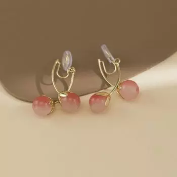Милые розовые вишневые серьги-клипсы, модные длинные серьги-кисточки, маленькие серьги-подвески в виде помидора для девочек Ear needle style