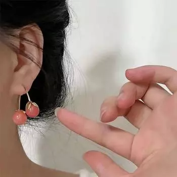 Милые розовые вишневые серьги-клипсы, модные длинные серьги-кисточки, маленькие серьги-подвески в виде помидора, женские Ear needle style