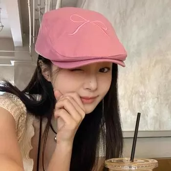 Милые розовые вышитые шляпы с бантом вперед Y2k летние солнцезащитные кепки милые универсальные ретро-береты для женщин 56-58cm розовый