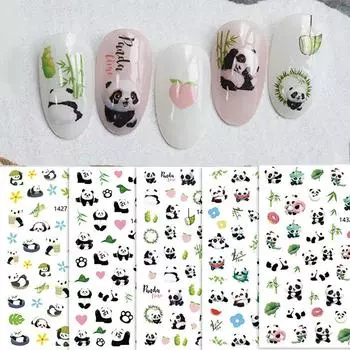 Милые самоклеящиеся украшения для дизайна ногтей, слайдер для ногтей, 3D наклейки для ногтей с пандой, наклейки для дизайна ногтей