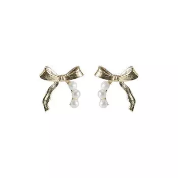 Милые серьги-бантики с маленьким жемчугом в виде стримера в подарок женщинам в стиле ретро во французском стиле