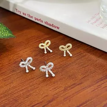 Милые серьги-бантики с жемчугом для женщин, маленькие и нежные, девчачьи, новый стиль