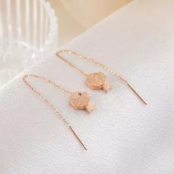 Милые серьги цвета розового золота с матовой подвеской в виде рыбок, длинные серьги-цепочки для женщин, корейские модные милые ювелирные изделия из нержавеющей стали