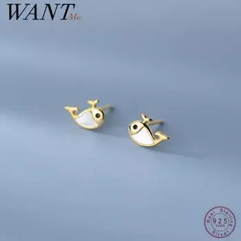 Милые серьги-гвоздики из стерлингового серебра 925 пробы в виде кита из океана для женщин, модные украшения для рождественской вечеринки в виде ракушки золотой