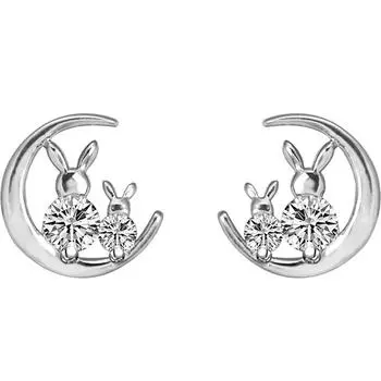 Милые серьги-гвоздики с бриллиантами и нефритом в виде миниатюрного нефритового кролика, женские, милые, свежие, для студентов, серьги-кролики на Луне