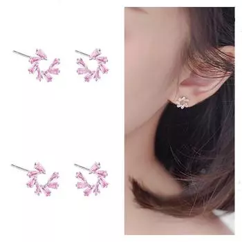 Милые серьги-гвоздики с кристаллами и розовым цветком для женщин, ювелирные изделия, трендовые серьги из серебра 925 пробы для девочек, женские вечерние аксессуары для женщин