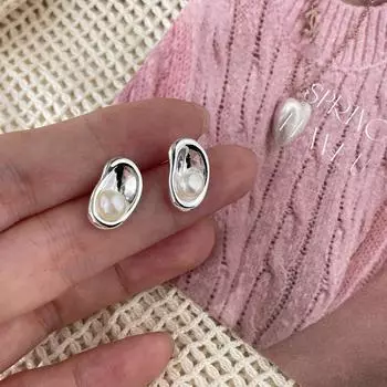 Милые серьги-гвоздики с жемчугом, женские изысканные серьги-гвоздики с нерегулярными ветровыми подвесками, простые серьги-гвоздики высокого класса copper