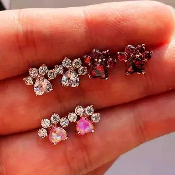Милые серьги-гвоздики серебряного цвета с синим и белым камнем для женщин, маленькие собачьи кошачьи лапы, коготь, свадебные украшения, ювелирные изделия в стиле бохо красный