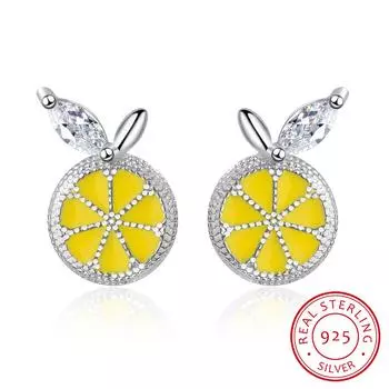 Милые серьги-гвоздики в форме лимона из стерлингового серебра 925 пробы с желтой эмалью для женщин, стерлинговое серебро - ювелирные изделия, серьги-гвоздики