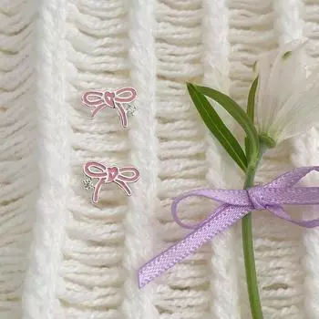 Милые серьги-гвоздики в стиле принцессы с розовой глазурью в виде банта для мужчин и женщин, легкие, роскошные, высококачественные, серебряные игольчатые украшения для ушей с цирконием 925 silver needle