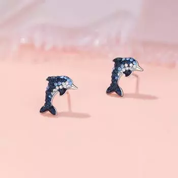 Милые серьги-гвоздики в виде дельфина, женские, легкие, роскошные, нишевые, дизайнерские, с синим цирконием, с животным характером, серьги для путешествий и темперамента