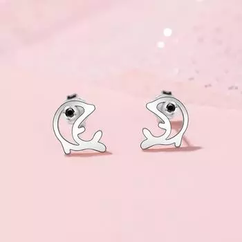 Милые серьги-гвоздики в виде дельфина, женские простые серьги-гвоздики с микроинкрустацией цирконием и полостью, темпераментные маленькие серьги