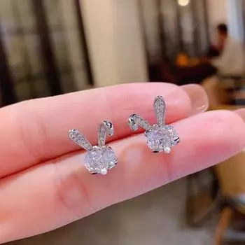 Милые серьги-гвоздики в виде кролика для женщин, повседневные с милыми украшениями, изысканные серьги с инкрустацией из циркония