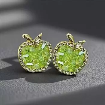 Милые серьги-гвоздики в виде зеленых хрустальных яблок для женщин, модная бижутерия, подарок зелёный