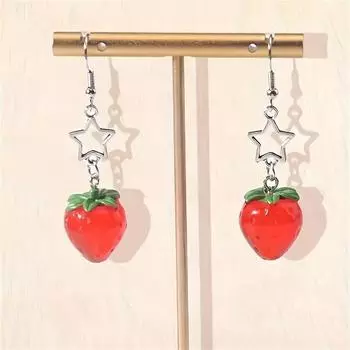 Милые серьги из сплава с клубникой и звездами в стиле Y2K, женский повседневный модный аксессуар, идеально подходящий для праздничной одежды и повседневного декора