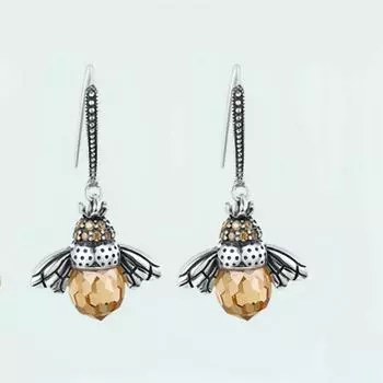 Милые серьги из стерлингового серебра S925 с изображением пчелы, женские серьги с кристаллами циркония и животными серебряный