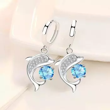 Милые серьги-капли с дельфинами для женщин, крошечные Huggie с кулоном из кубического циркона, женские романтические висячие серьги, ювелирные аксессуары, подарок
