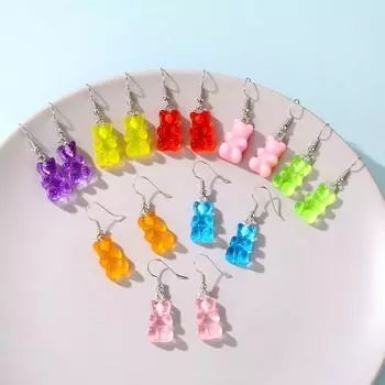 Милые серьги-капли с медведем из смолы для женских украшений, милые разноцветные серьги высокого качества Brinco, модный подарок розовый