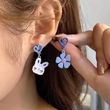 Милые серьги-капли с мультяшными животными для женщин и девочек, подвеска принцессы с бантом и кроликом, асимметричные очаровательные украшения для ушей