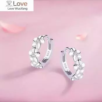 Милые серьги-кольца для девочек с цветком, блестящие повседневные круглые серьги с фианитами для женщин, романтические свадебные украшения, хороший подарок белый