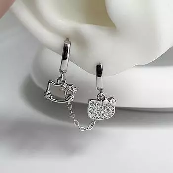 Милые серьги-кольца с кошечкой из циркония, двойные ушные отверстия, гвоздь для ушной косточки, модные серьги-кольца Y2K для женщин, ювелирные изделия