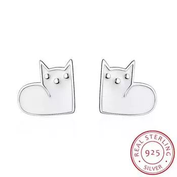 Милые серьги-кошки из стерлингового серебра 925 пробы, белые, черные, эмалевые, для пирсинга ушей, серьги-гвоздики в виде животных для женщин и девочек, ювелирные украшения белый