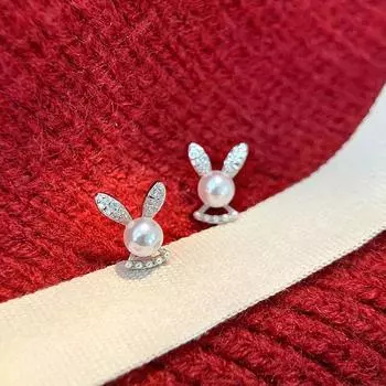 Милые серьги-кролики с жемчугом и бриллиантами в виде кролика, мини-подарок для девушки