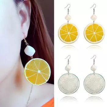 Милые серьги-крючки с кусочками лимона и апельсина, женские акриловые фруктовые украшения, подарок на вечеринку жёлтый