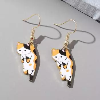 Милые серьги-крючки в виде котенка, мультяшная девочка, цветок, кошка, сладкая, свежая текстура, простые серьги жёлтый