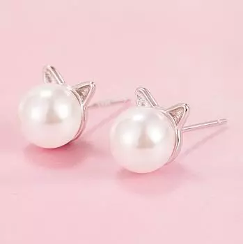 Милые серьги-подвески для кошек Серьги-гвоздики в виде кошачьих ушей Минималистский дизайн Светлые роскошные жемчужные кошачьи ушки