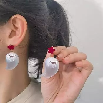 Милые серьги-подвески в виде призрака на Хэллоуин для женщин, красные фланелевые серьги-подвески в виде призрака с бантом, рождественский фестиваль, ювелирные украшения для вечеринки в подарок