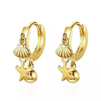Милые серьги-ракушки со звездами для женщин, ювелирные изделия, модные серебряные обручи 925 пробы, женские вечерние аксессуары, золотые серьги для женщин на день рождения золотой