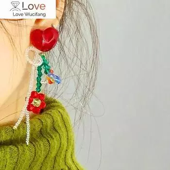 Милые серьги ручной работы из хрустальных бусин в форме сердца-цветка в стиле бохо-пляжного отдыха Pendientes